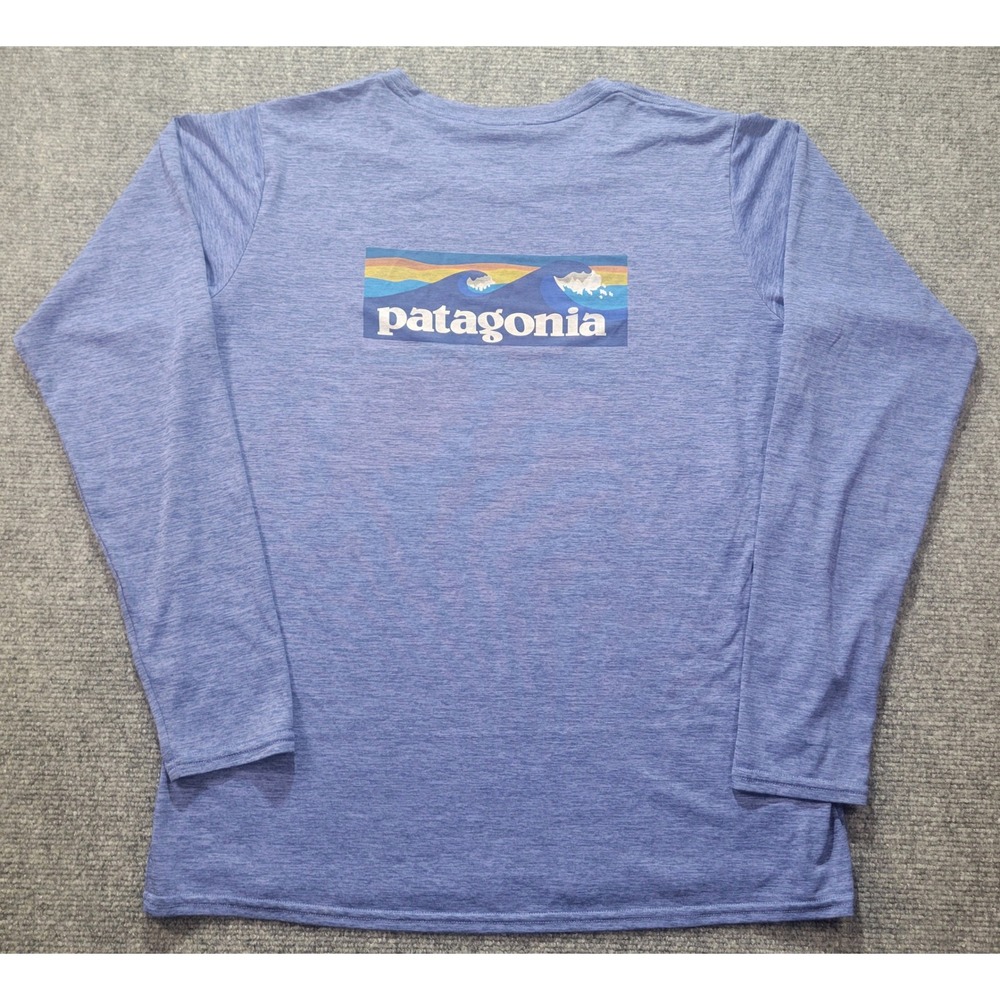 Patagonia Capilene Cool Daily Graphic Shirt Mens Large Blue LS Wave Logo